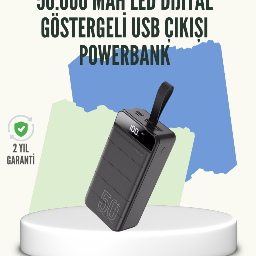 High Capacity 50,000 mAh Powerbank – Type-C, Lightning and Micro USB Compatible, Multi-Device Charging Features