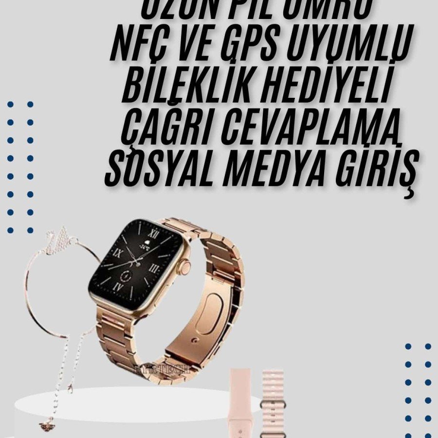 Smart Watch for Ladies with 3 Bands and Accessories, Rose Color