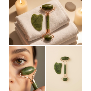Jade Stone Facial Care Set Double Headed Roller and Gua Sha