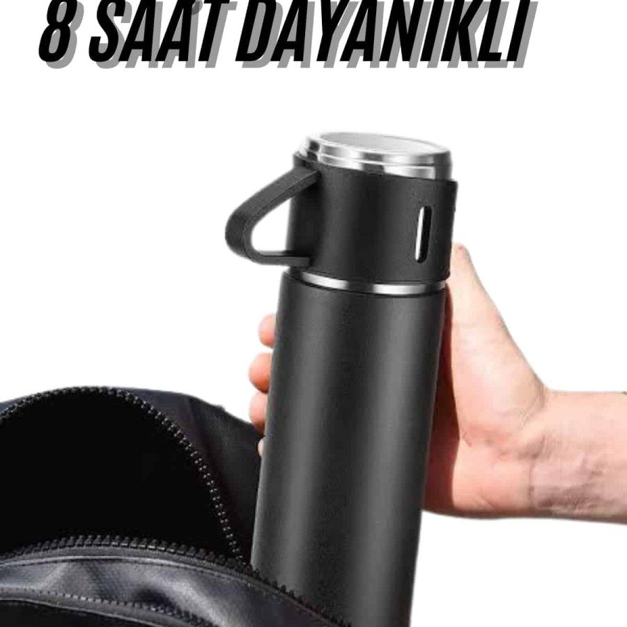 Thermos Set 3-Piece Cup Set Heat Resistant Black Stainless Steel Vacuum Thermos Set 3-Piece Cup Set Heat Resistant Black Stainless Steel Vacuum
