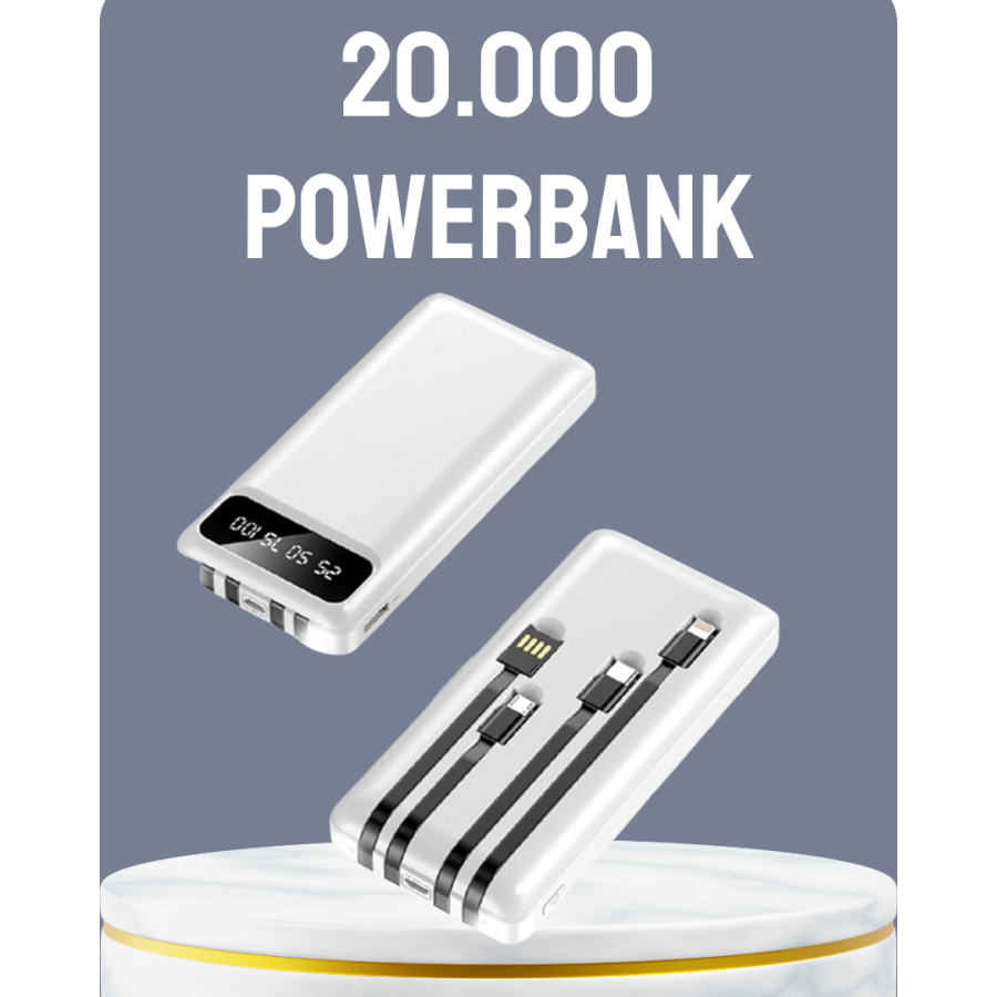 20.000mAh Powerbank USB Type-C Lightning LCD with Fast Charging Support