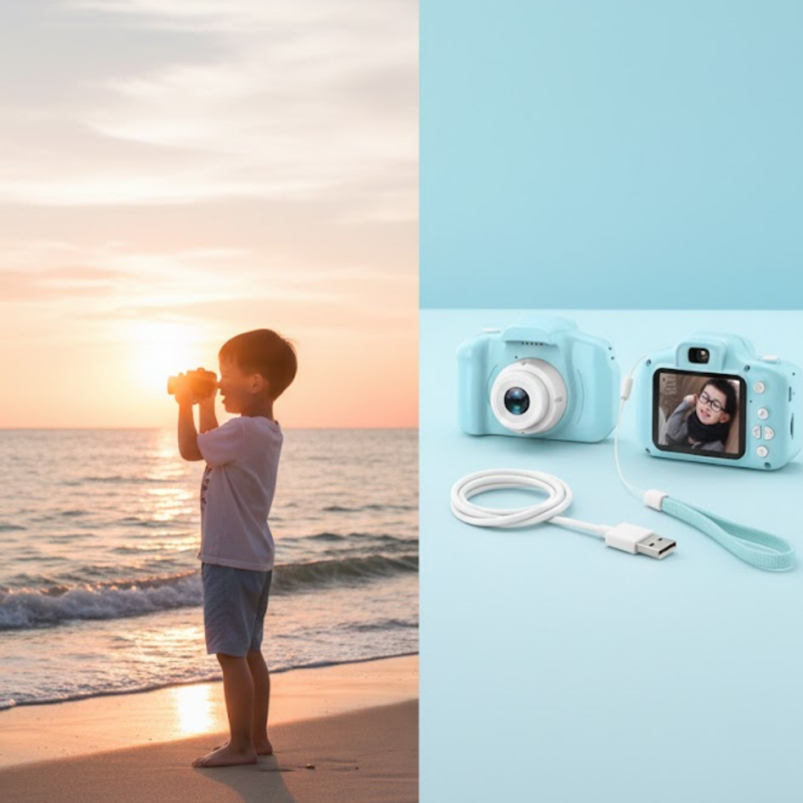 Blue Portable Mini Camera with HD Video Photo Shooting, USB Rechargeable, Memory Card Supported