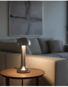 Touch Mushroom Table Lamp 3 Modes Light Rechargeable Wireless LED Chrome Body
