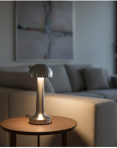 Touch Mushroom Table Lamp 3 Modes Light Rechargeable Wireless LED Chrome Body