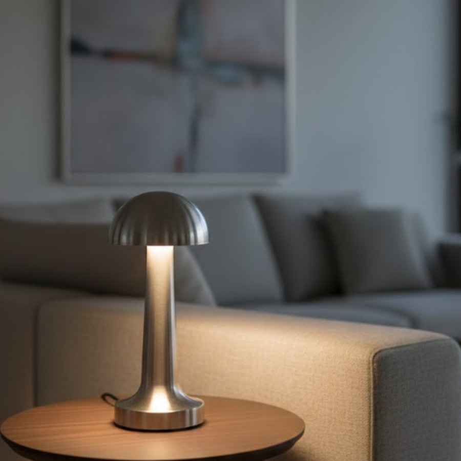 Touch Mushroom Table Lamp 3 Modes Light Rechargeable Wireless LED Chrome Body