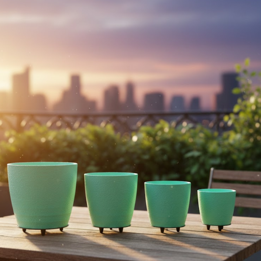 4-Piece 3D Mint Green Flower Pot Set Modern Design Decorative Footed Vase