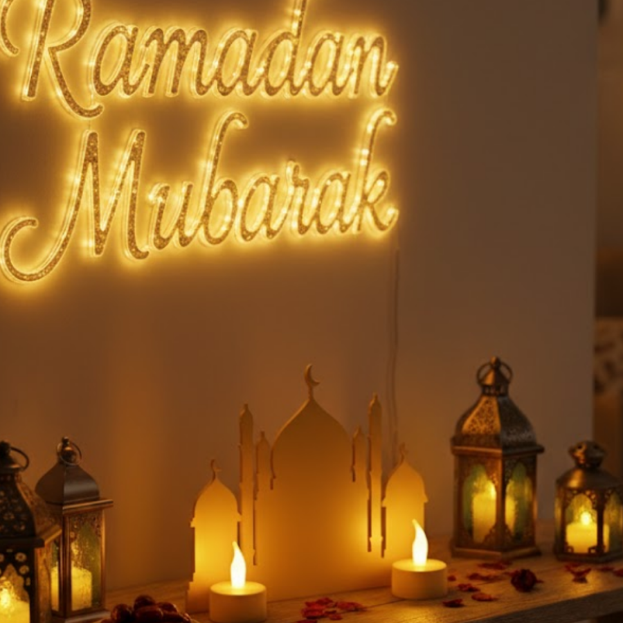 3D Mosque Silhouette Decoration Ramadan Table Top with 2 Battery Powered Candles 3D Mosque Silhouette Decoration Ramadan Table Top with 2 Battery Powered Candles