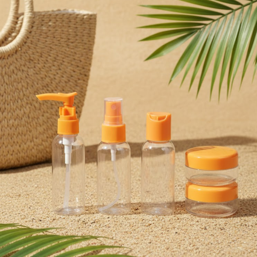5 Piece Portable Travel Bath Set Transparent Bottle Set