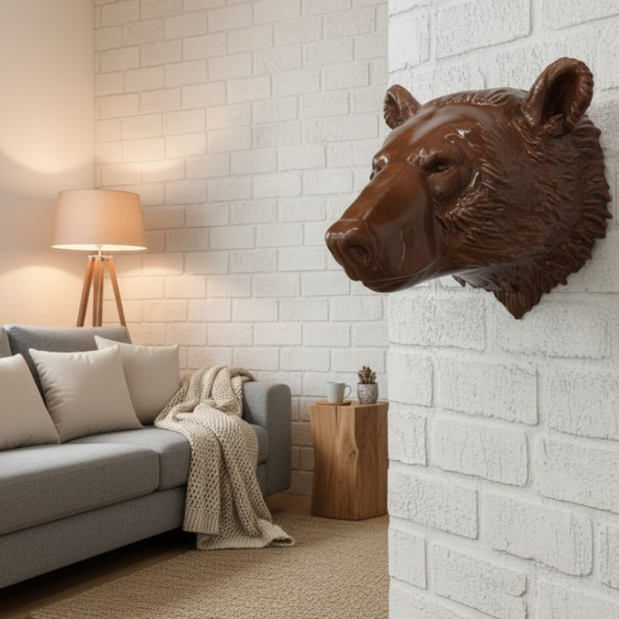 Bear Head Wall Decor Modern Hanging Sculpture 25x19 cm