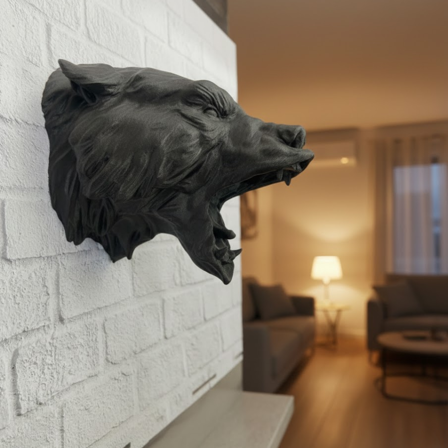 3D Black Bear Head Wall Ornament Special Design Decorative Sculpture 25x19 cm