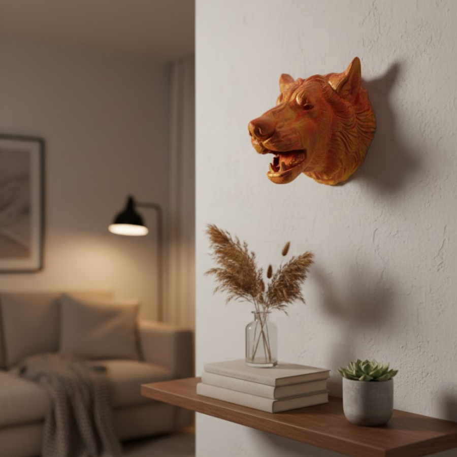 Gold Color 3D Wolf Head Wall Decoration