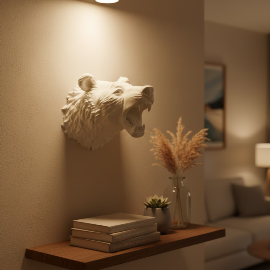 White Color 3D Bear Head Wall Decoration