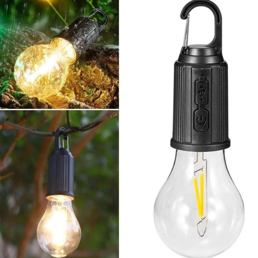 Ambient Light Hanging Camping Lamp with Rechargeable Lighting Bulb Design
