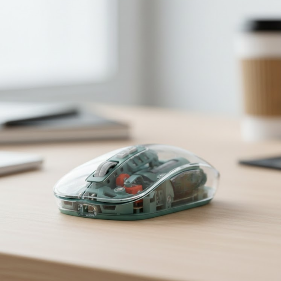 Battery Powered Wireless Transparent Mouse with Bluetooth and 2.4G USB Support