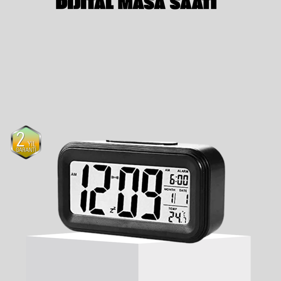 Photocell Digital Table Clock with Illuminated Alarm and Date Display