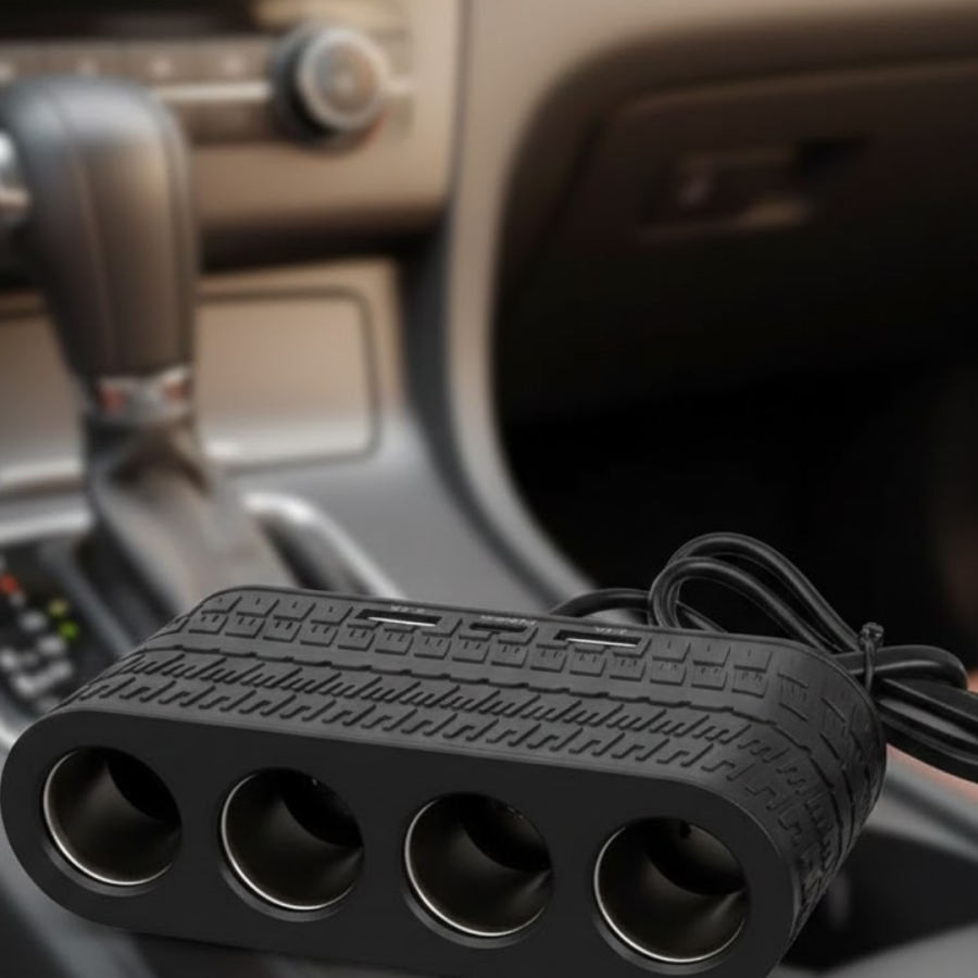 Vehicle Multiplexer with 4 Cigarette Lighter Ports, Type C and USB Supported Safe Power Distributor