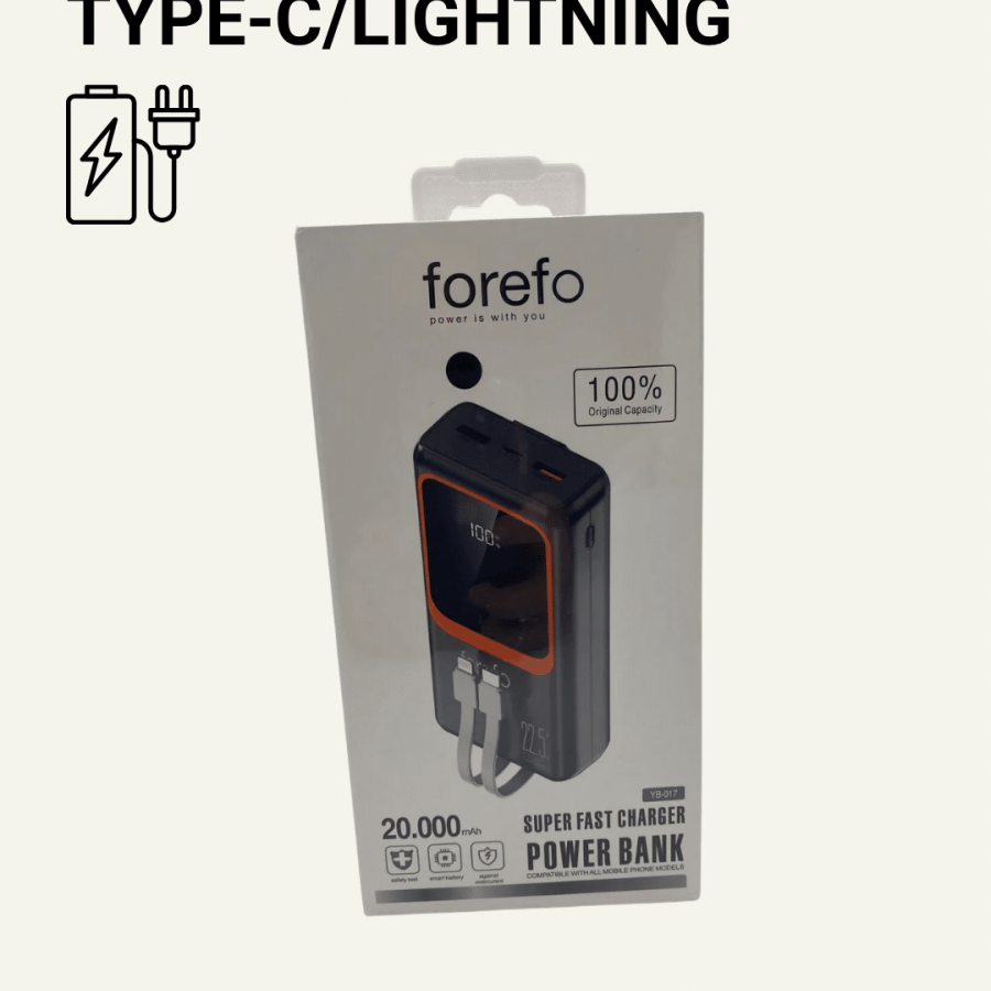 20000 mAh Portable Powerbank | Multi-Cable, Fast Charging Supported (22.5W)