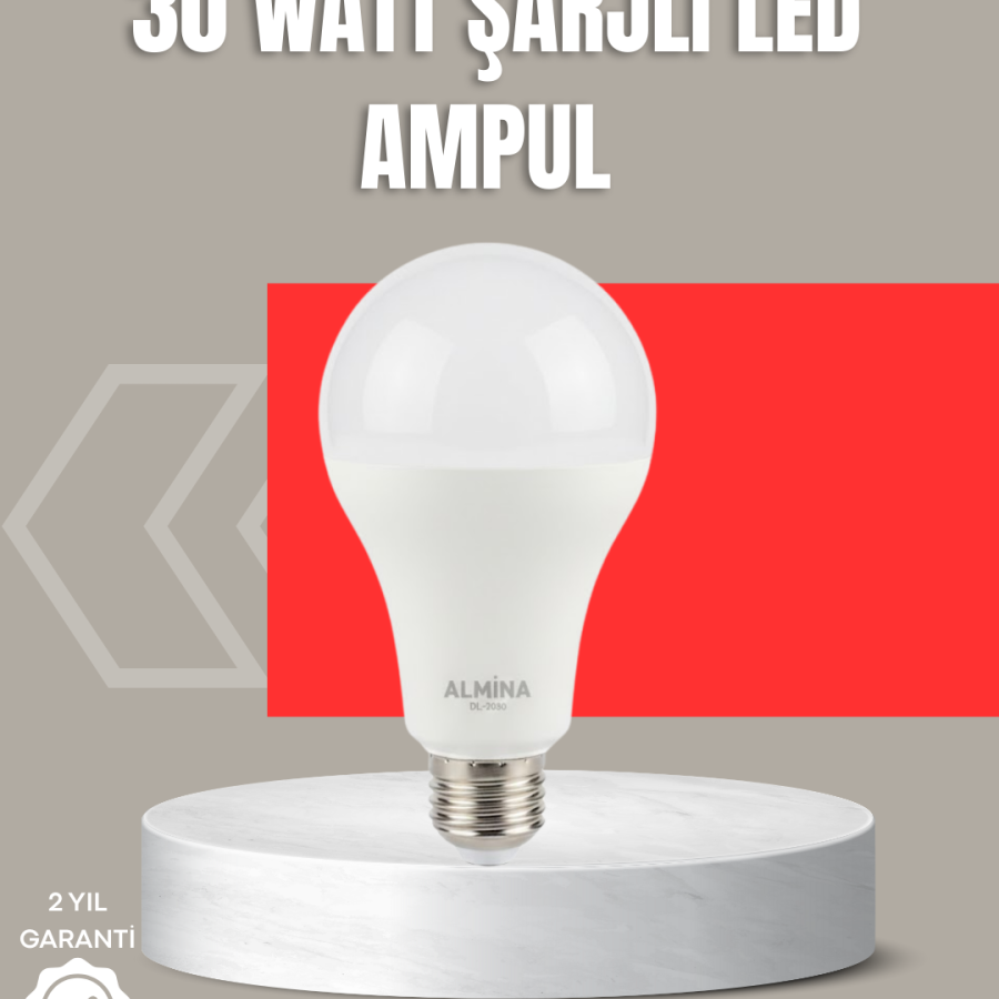 30W Rechargeable LED Bulb E27 Base 80 Energy Saving Cool White