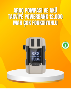12,000 mAh Battery Booster Powerbank Built-in Air with Digital Display