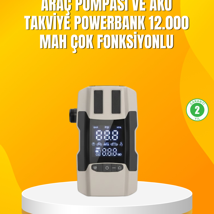 12.000 mAh Battery Booster Powerbank Built-in Air with Digital Display