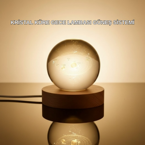 Crystal Planet Sphere USB Lighted Night Lamp with Wooden Base
