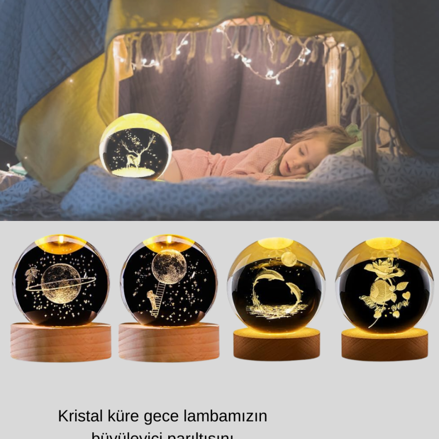 Dolphin Themed Crystal Ball USB Lighted Night Lamp with Wooden Base