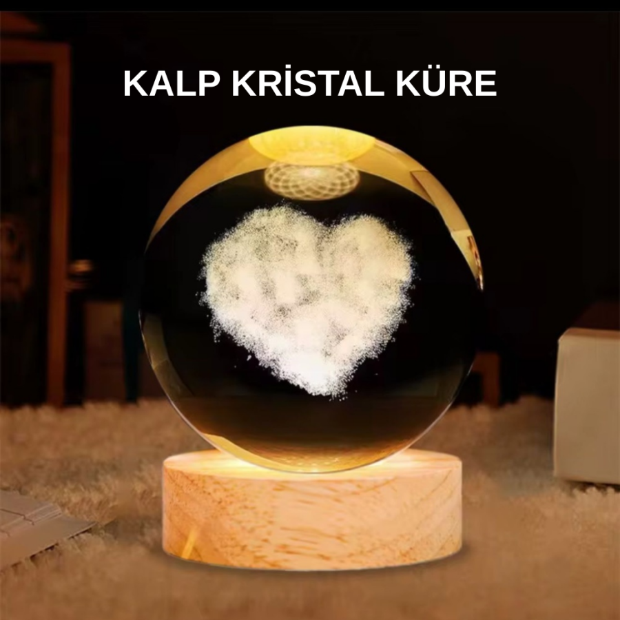 LED Lighted Heart Patterned Glass Globe Large Size Wooden Base