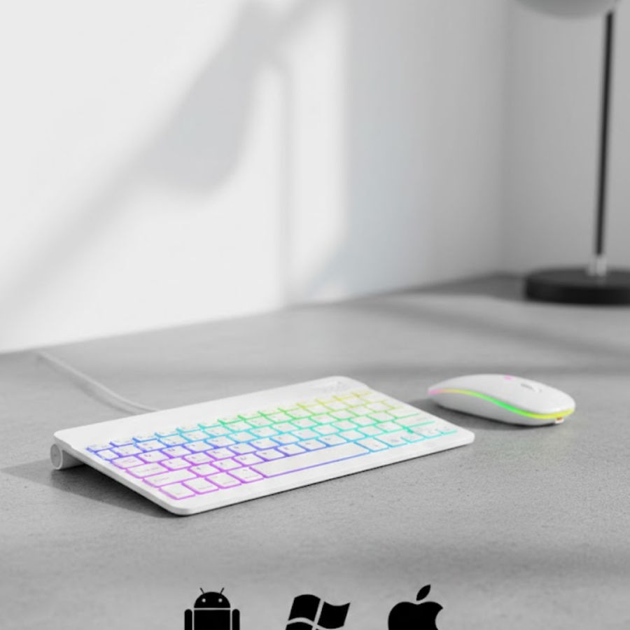 Turkish Q Illuminated Keyboard Mouse Set Wireless Bluetooth Supported