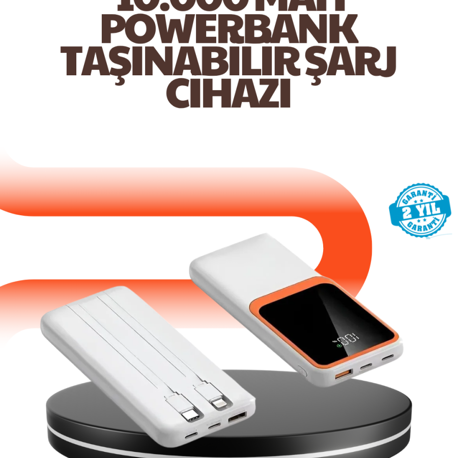Portable 10000 mAh Powerbank – With Digital Display, Type-C and USB Output