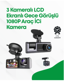 Three-Camera Car Camera with 2.0” LCD Screen and Loop Recording Feature