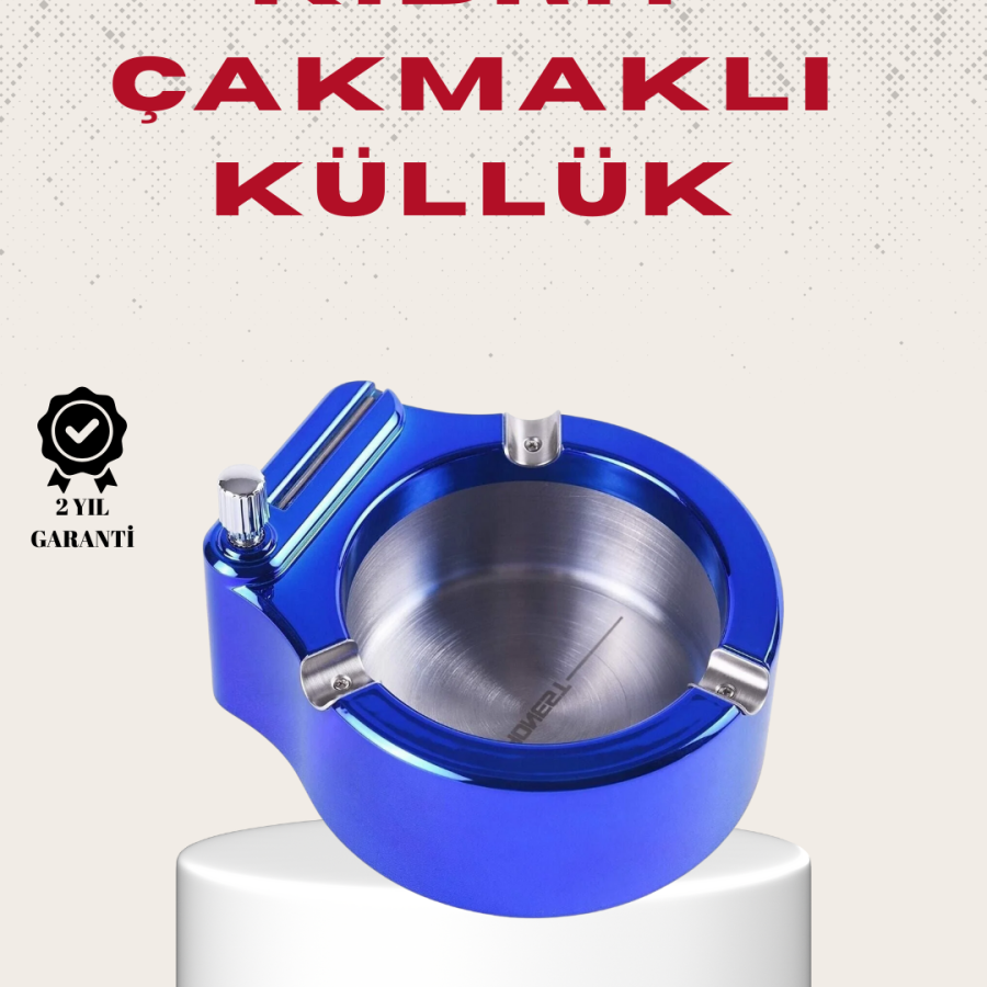 Metal Ashtray and Lighter Set Round Modern Design