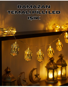 Battery Operated Ramadan Lights Gold Color LED Ornament with Lantern Figure