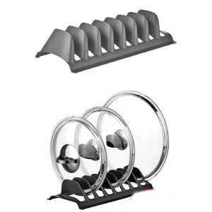 2 Pieces of 8 Compartments Pot Lid Rack - Simple Plate Rack - Lid Organizer
