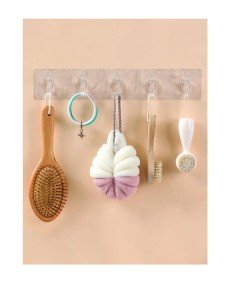 2 Self-Adhesive Strong Transparent 5-Piece Hanger Rack - Behind Door Kitchen Wall Bathroom