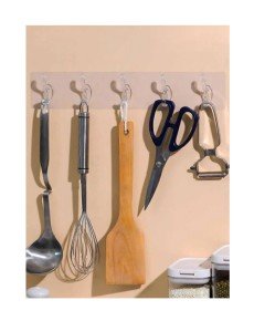 2 Self-Adhesive Strong Transparent 5-Piece Hanger Rack - Behind Door Kitchen Wall Bathroom