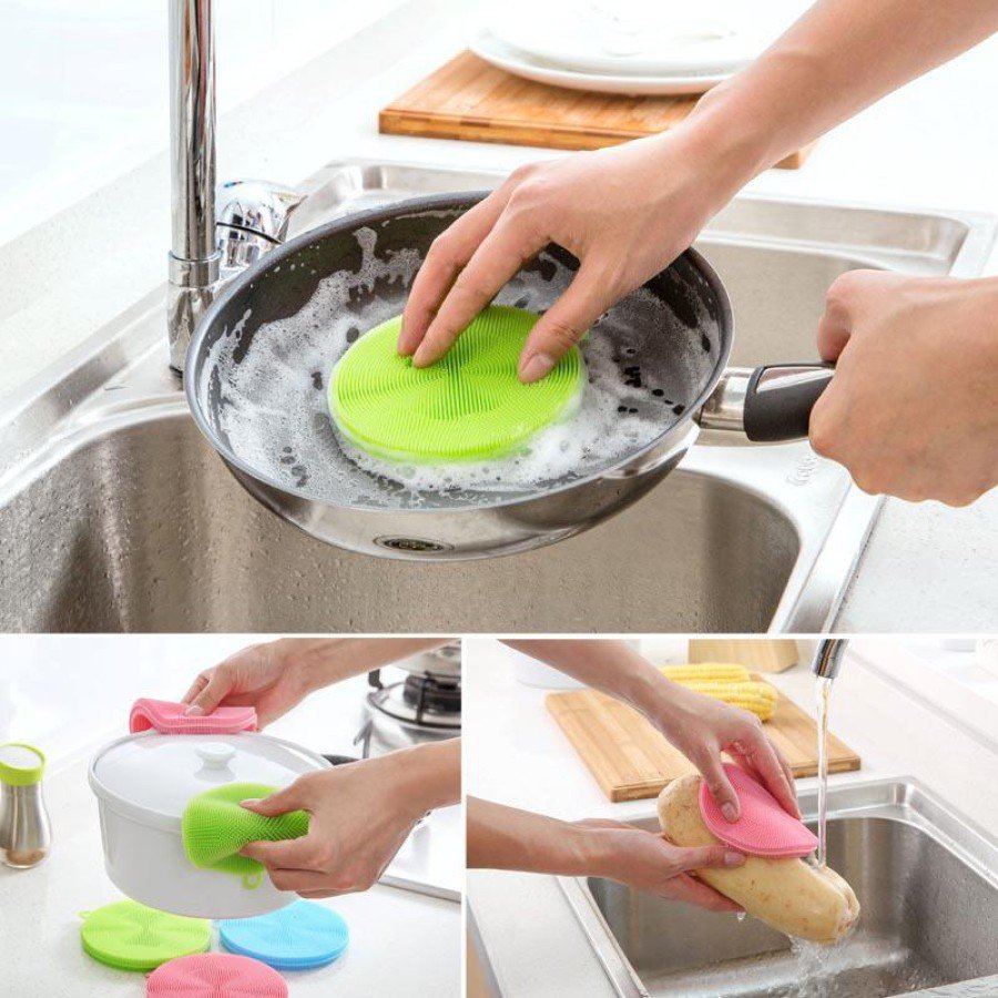 2-Piece Multi-Purpose Silicone Dish Brush - Trivet - Holder 2-Piece Multi-Purpose Silicone Dish Brush - Trivet - Holder