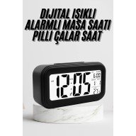 Digital Table Clock Thermometer Calendar LED Display Battery Operated Home Office Desk