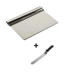 Set of 2 Dough Shaper Oblique Cake Spatula + Metal Dough Cutter Scraper Spatula