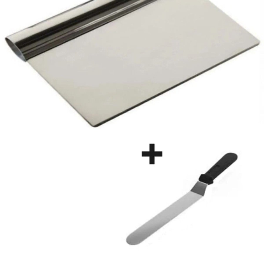 Set of 2 Dough Shaper Oblique Cake Spatula + Metal Dough Cutter Scraper Spatula
