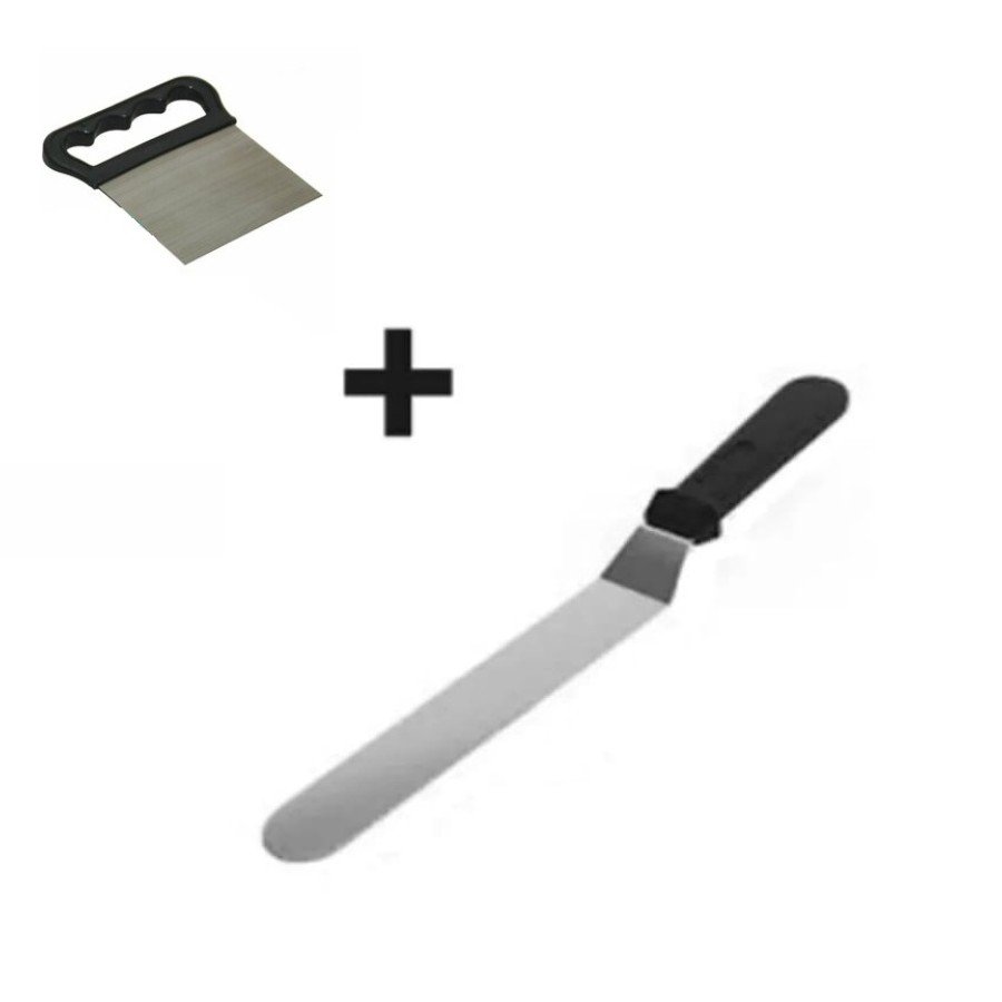 Set of 2 Dough Shaper, Oblique Cake Spatula and Metal Dough Cutter Scraper Spatula