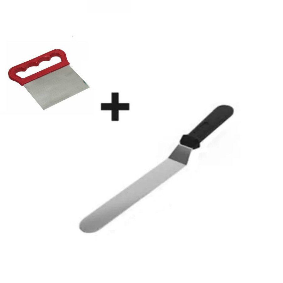 Set of 2 Dough Shaper, Oblique Cake Spatula and Metal Dough Cutter Scraper Spatula