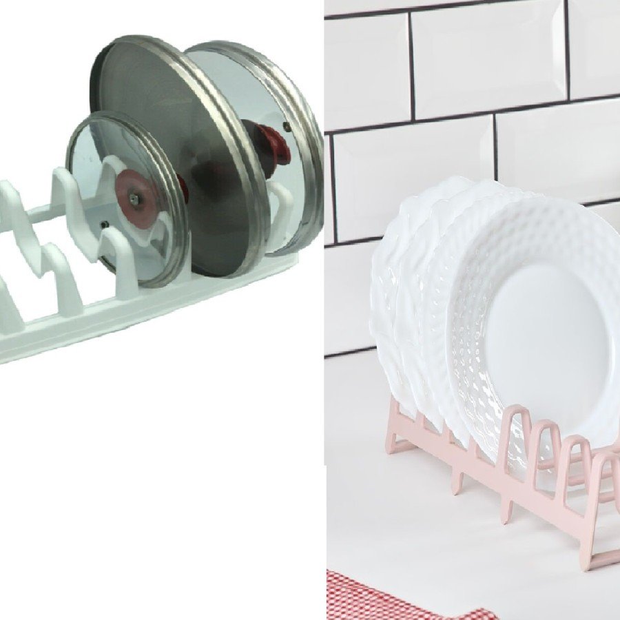 Set of 2 Pot Lid Organizer and Practical Plate Holder