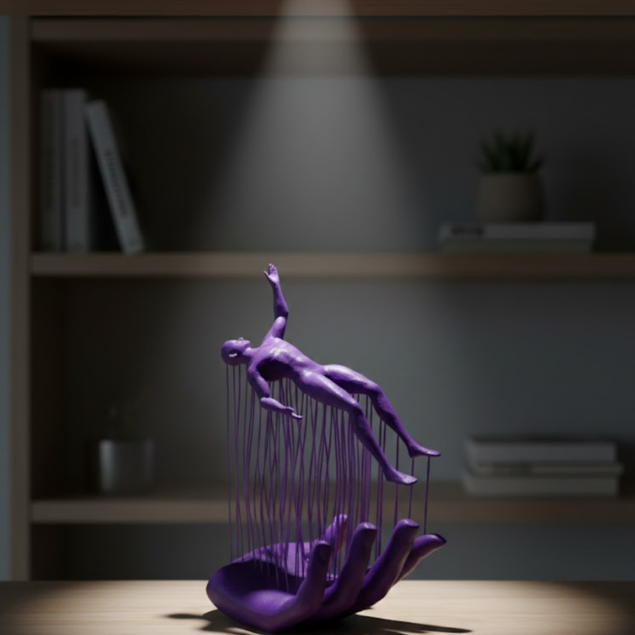 3D Human Figure on Hand Purple Abstract Design Decor Figurine