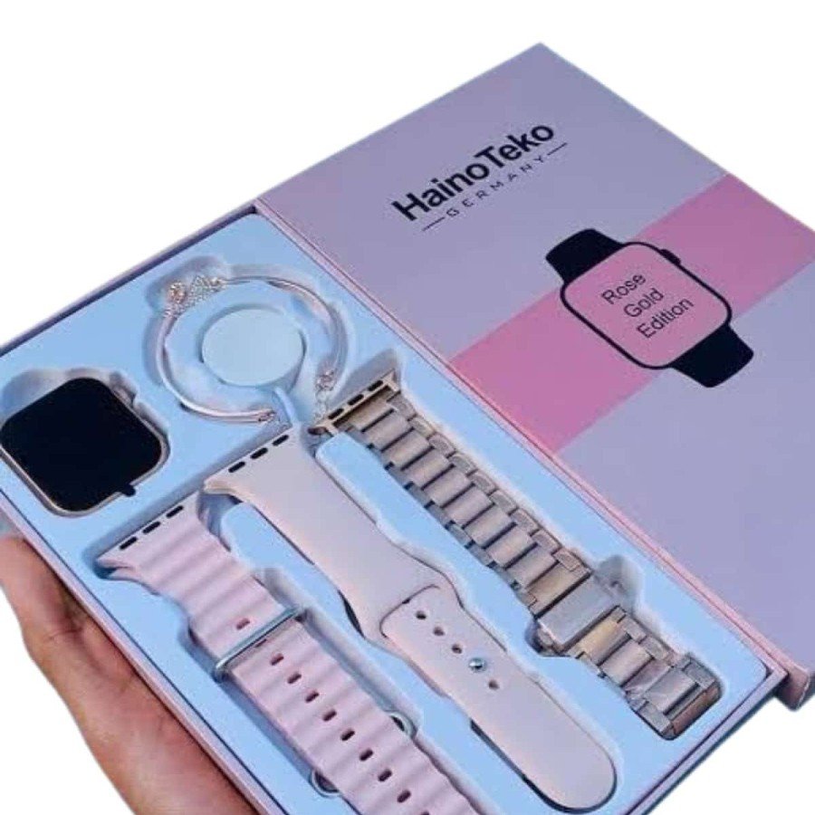 Smart Watch for Ladies with 3 Bands and Accessories, Rose Color