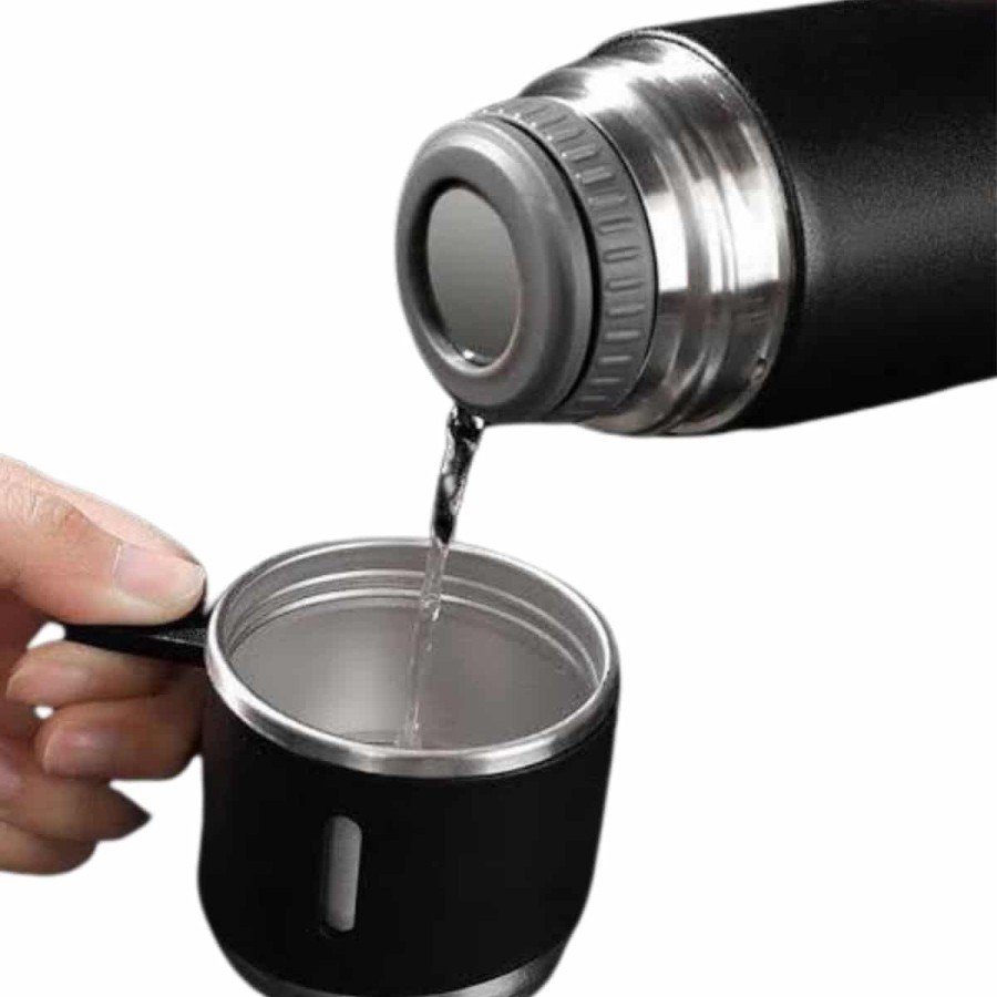 Thermos Set 3-Piece Cup Set Heat Resistant Black Stainless Steel Vacuum Thermos Set 3-Piece Cup Set Heat Resistant Black Stainless Steel Vacuum