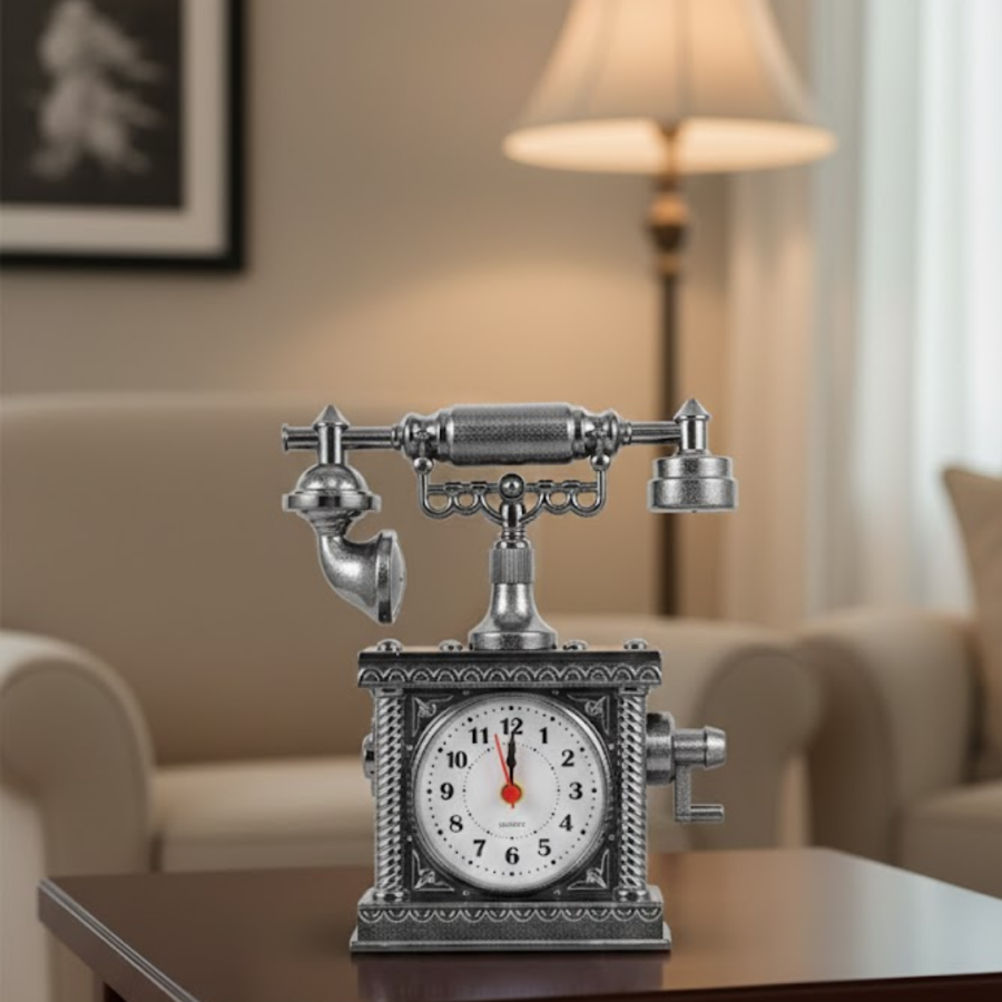 Nostalgic Telephone Design Desk Clock Loud Alarm