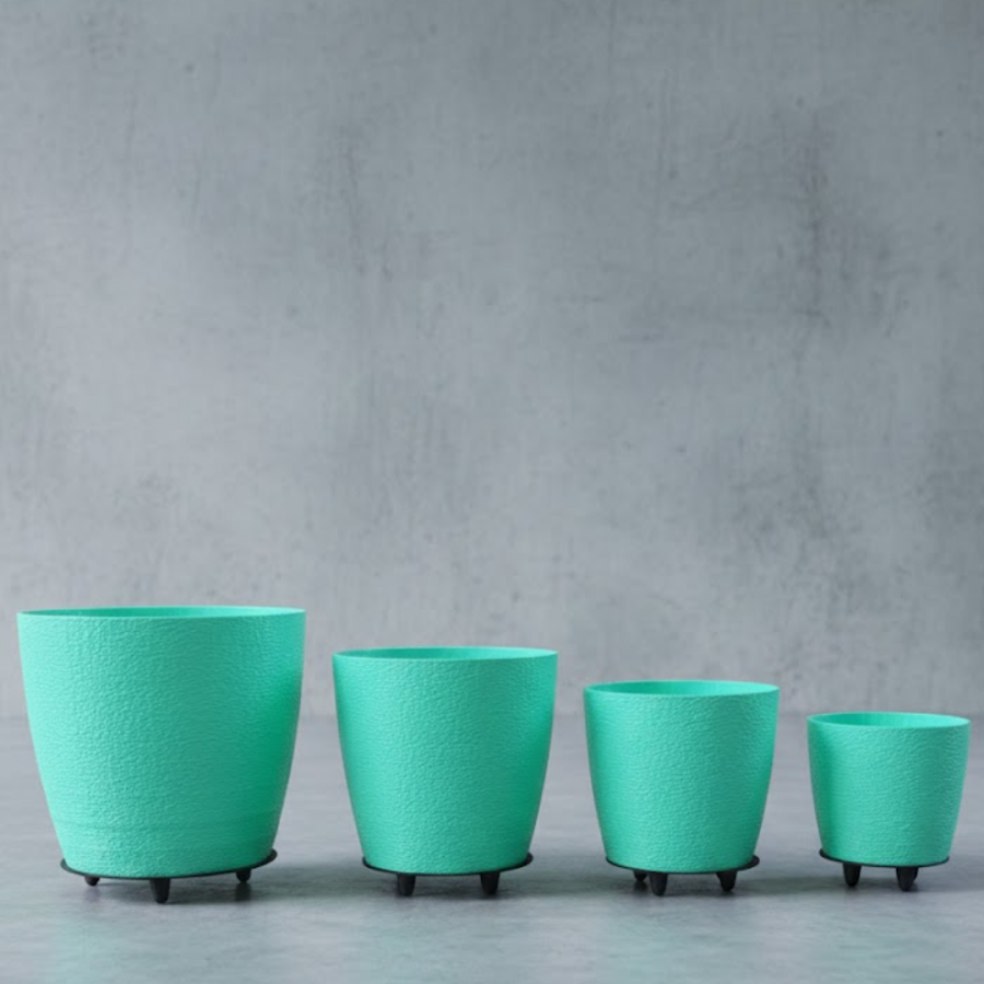 Set of 4 3D Green Decorative Flower Pots, Modern Vase Set with Foot