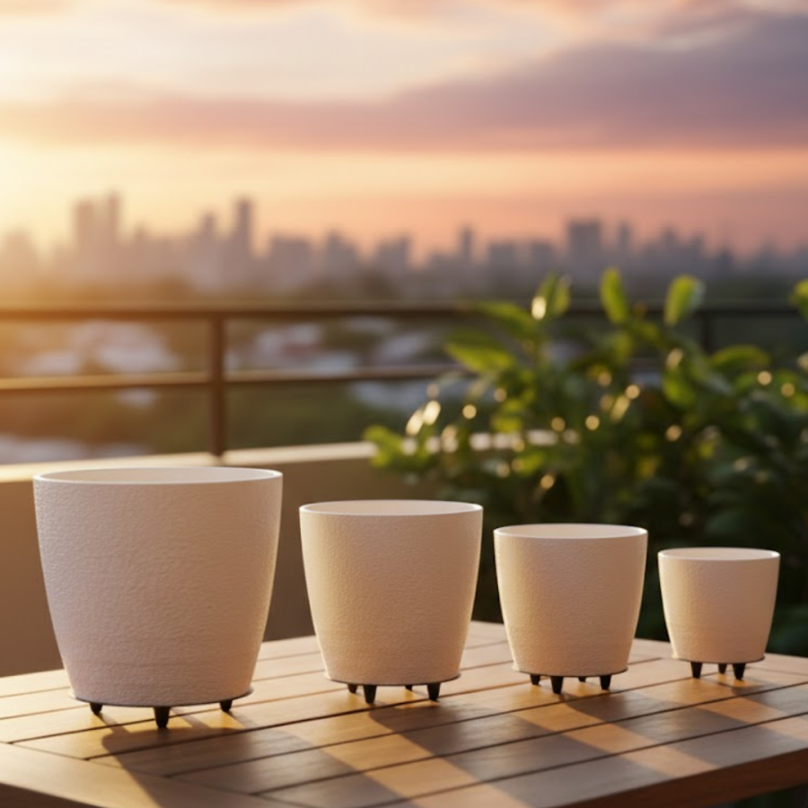 4-Piece 3D Modern White Vase Set with Footed Decorative Flower Pot Set 4-Piece 3D Modern White Vase Set with Footed Decorative Flower Pot Set