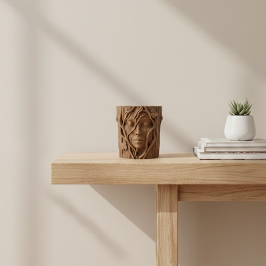 3D Natural Wood Look Face Detailed Decorative Vase Art Design 3D Natural Wood Look Face Detailed Decorative Vase Art Design