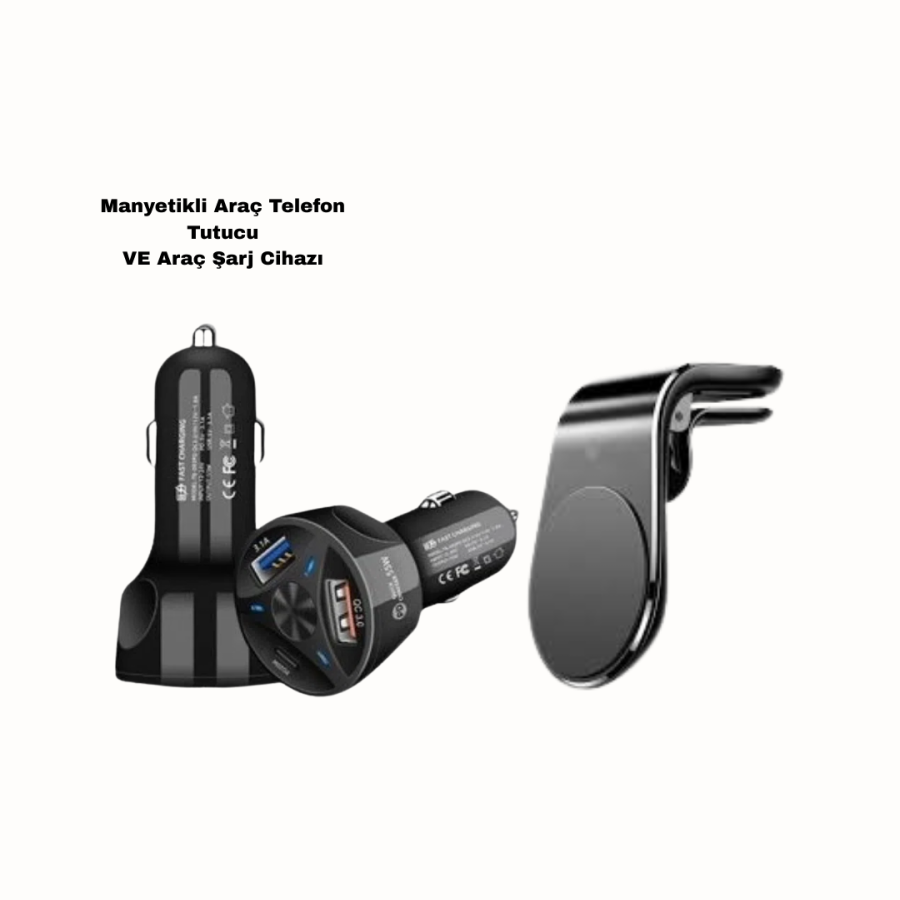 360° Rotating Phone Holder and 55W Fast Car Charger Accessory Set